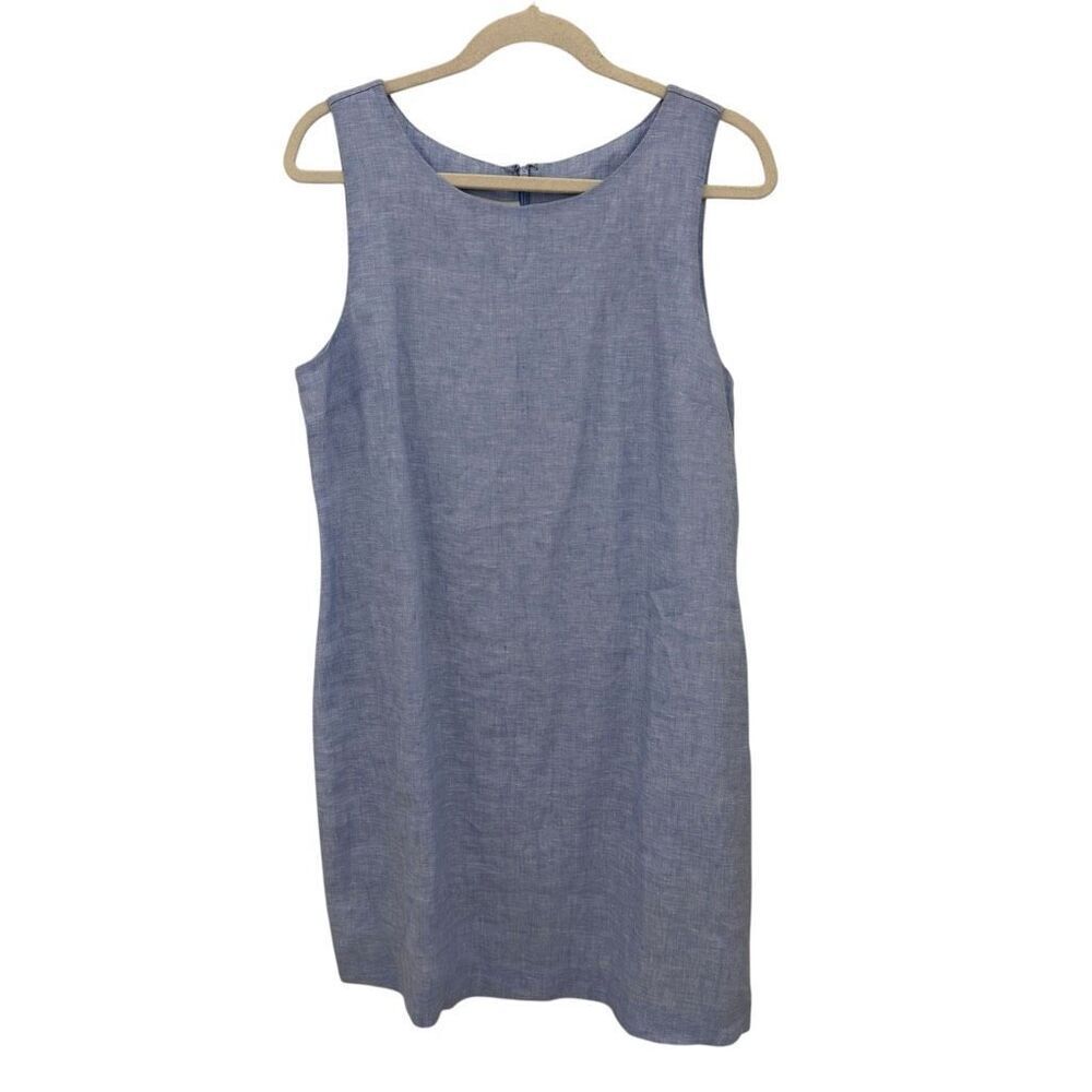 NWOT Island Company 100% Linen Shift Dress Size Large Blue Buttons Beachy